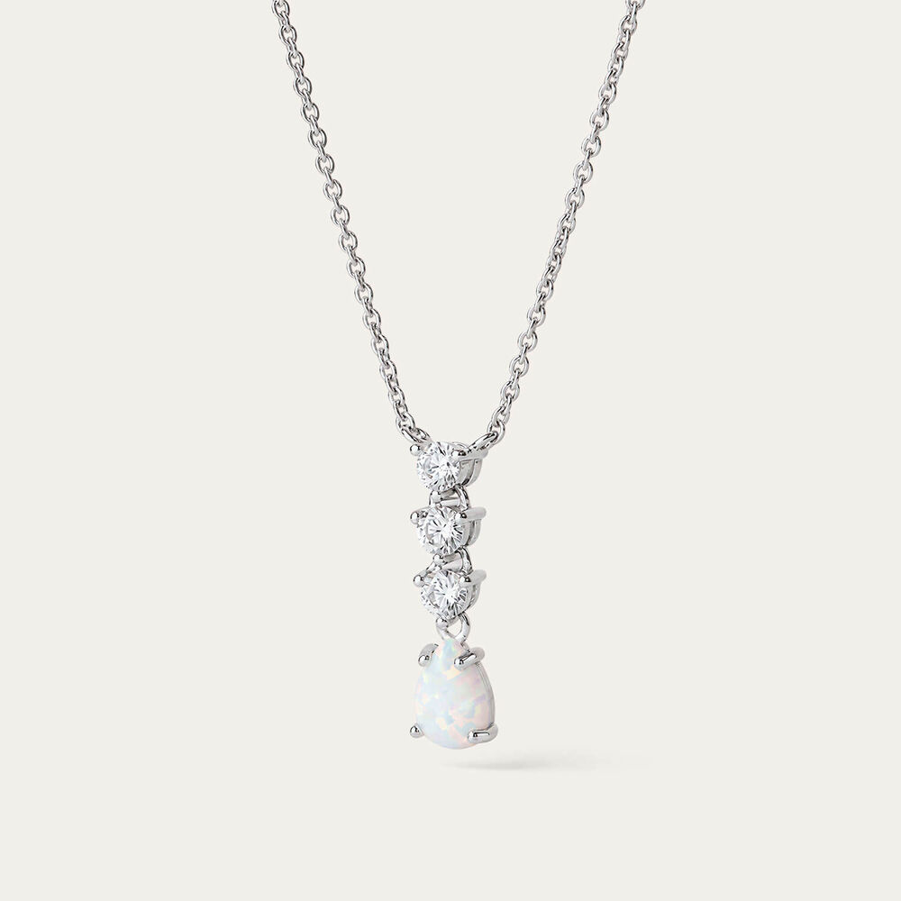 Sterling Silver Pear Opal 3 Cubic Zirconia Top Necklet