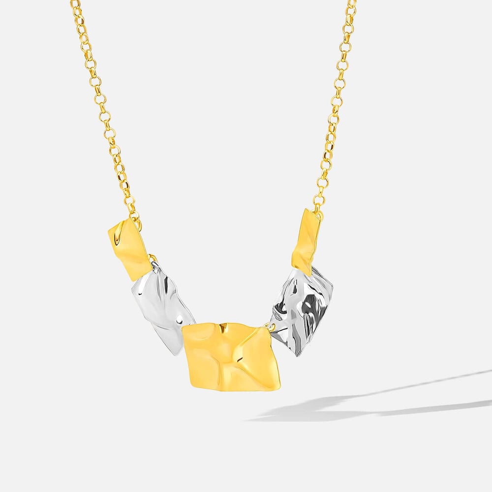 Yellow Gold Plated Sterling Silver Two Tone 5 Square Necklet