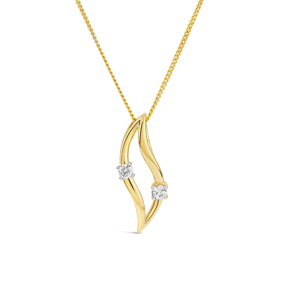 9ct Yellow Gold Cubic Zirconia Open Wave Pendant image number 0