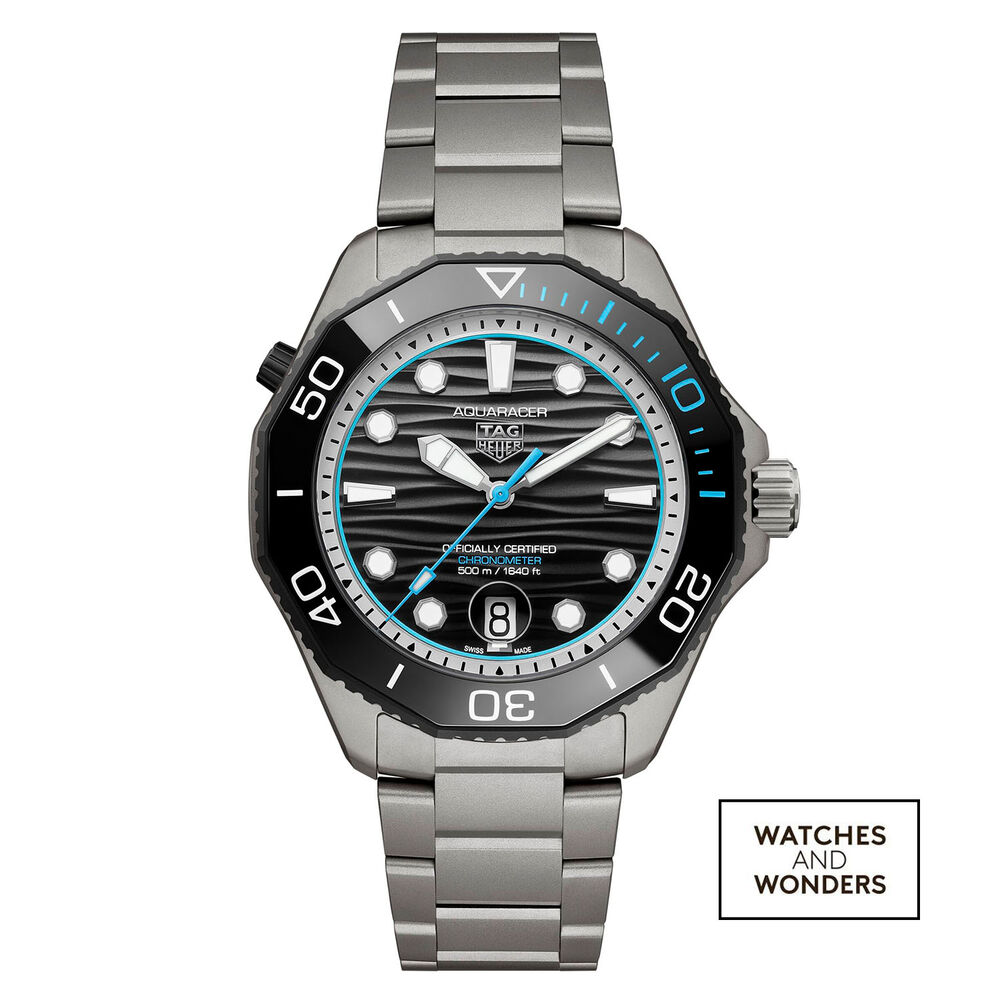 TAG Heuer Aquaracer Professional 500 Date 42mm Blue Details Titanium Bracelet Watch
