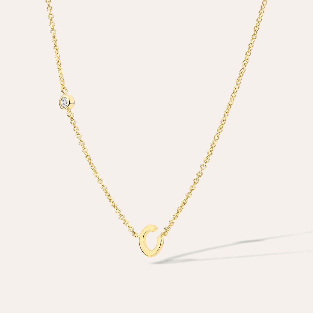 Sterling Silver Yellow Gold Plated 0.06ct Lab Grown Diamond Initial C Necklet
