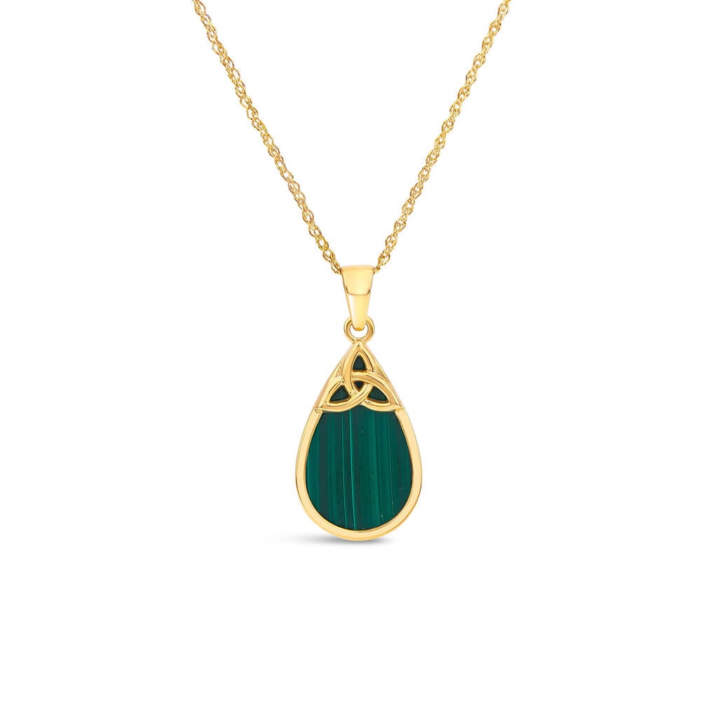 9ct Yellow Gold Malachite Pear Trinity Knot Pendant