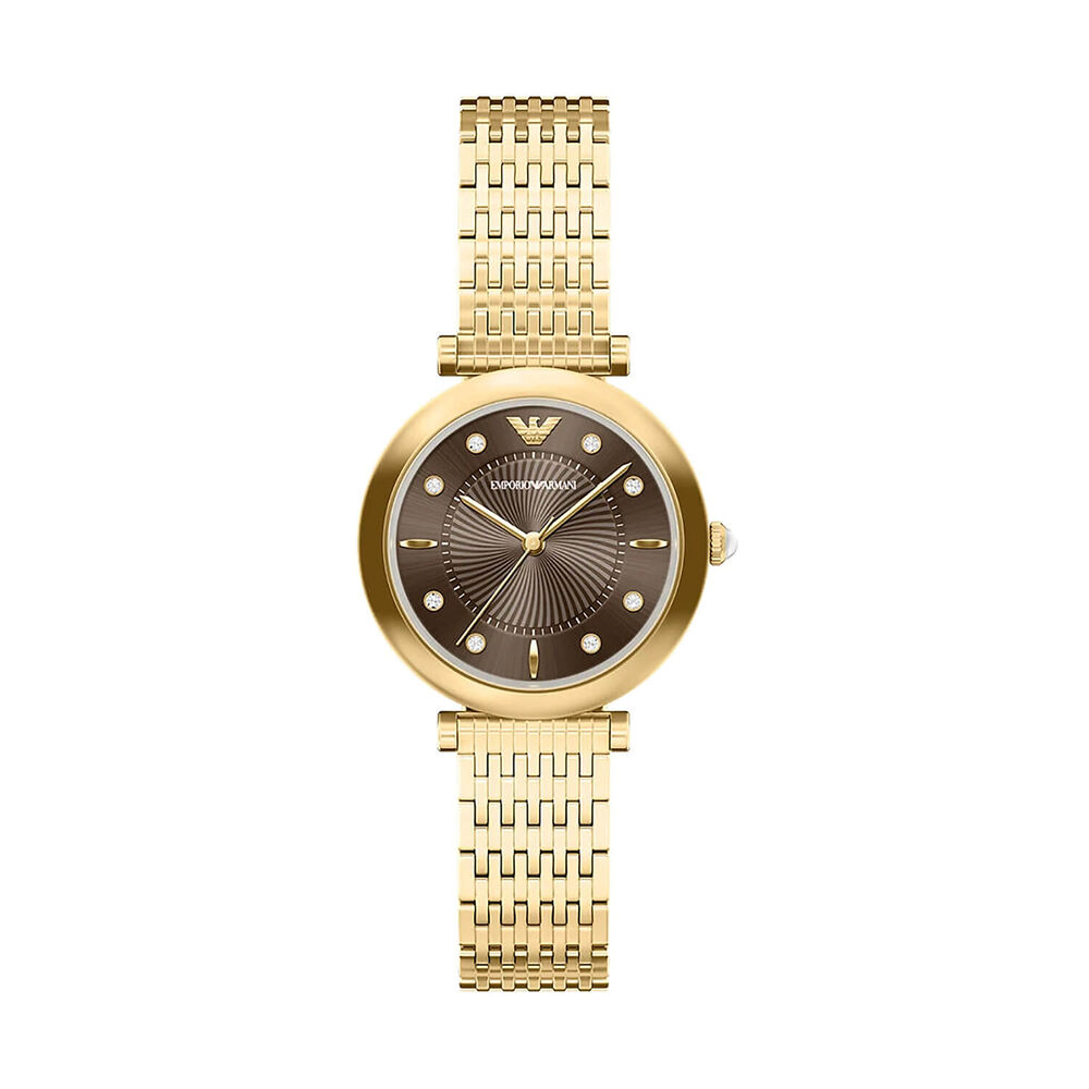 Emporio Armani 32mm Brown Dial Gold Tone Stainless Steel Bracelet Watch