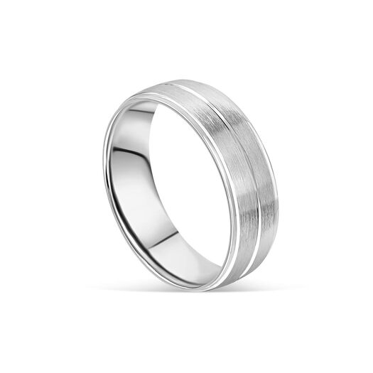 Platinum 6mm Groove Matte Polished Men's Wedding Ring