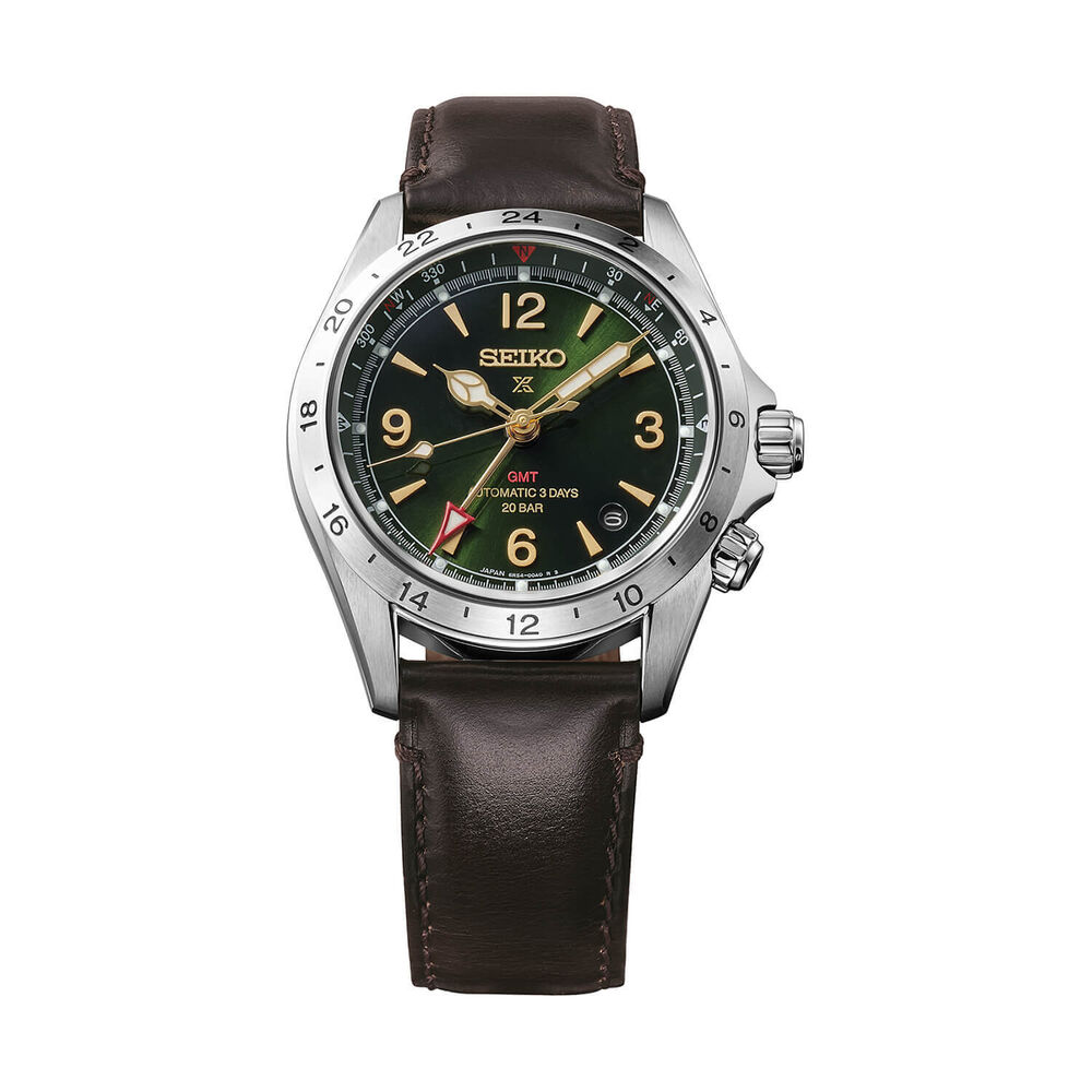 Seiko Prospex Alpinist 39.5mm Green Dial Brown Leather Strap Watch