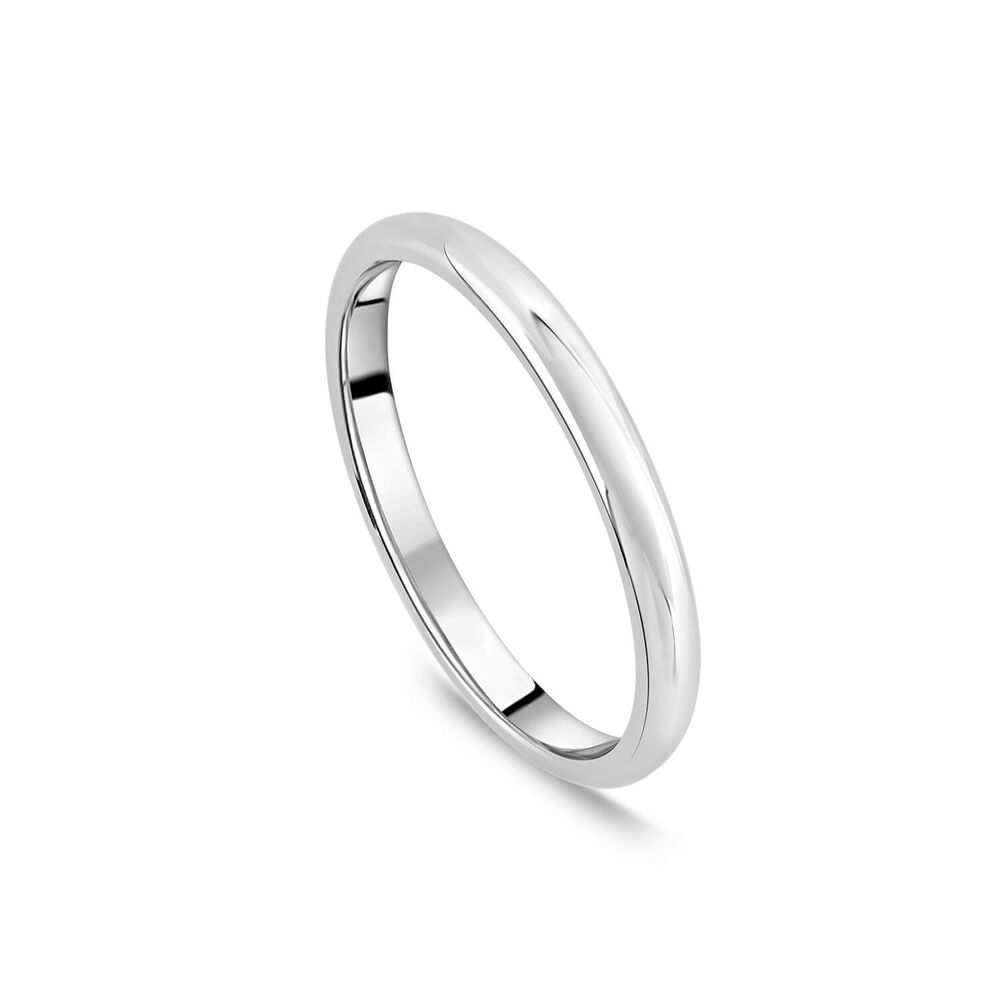 9ct White Gold 2mm Plain D-Shape Wedding Ring image number 0