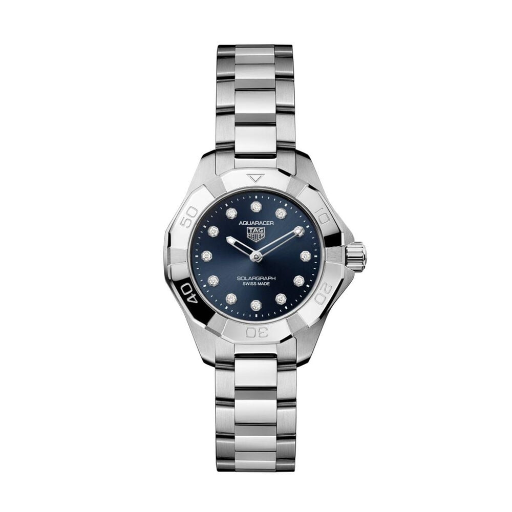 TAG Heuer Aquaracer Professional Solargraph 100 28mm Blue Dial Diamonds Steel Bracelet Watch