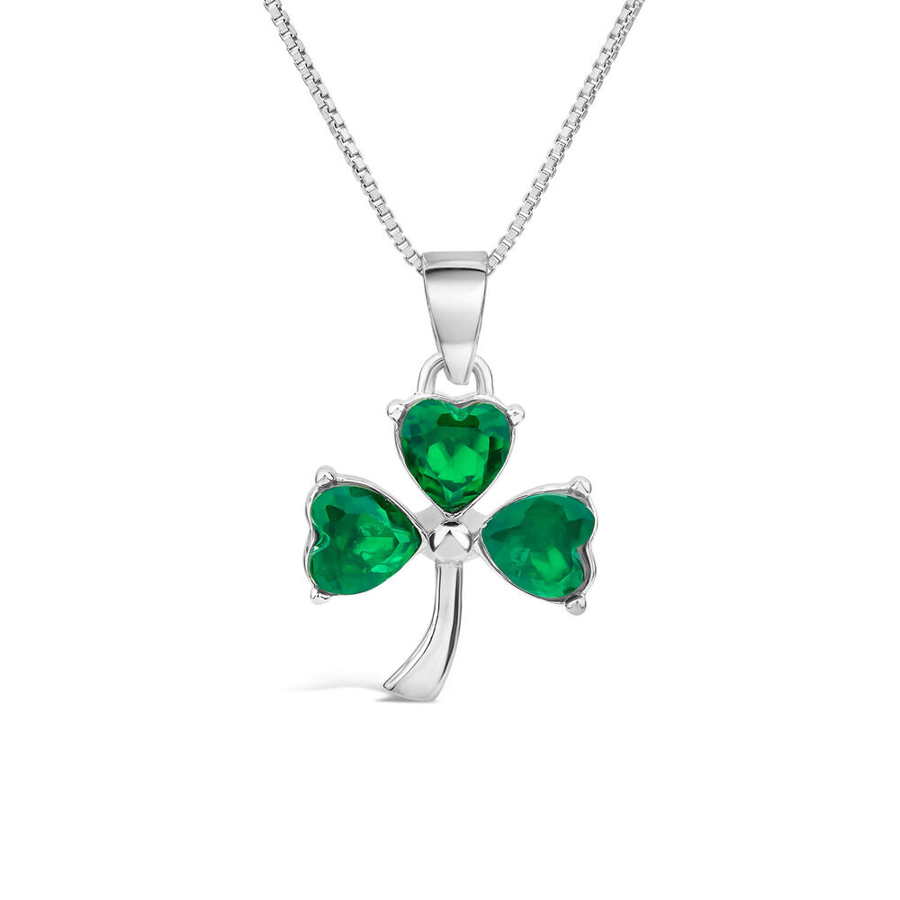 Silver Green Crystal Shamrock Pendant image number 0