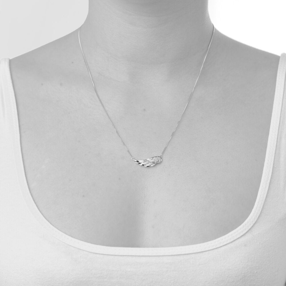 9ct White Gold 0.10ct Diamond Wing Necklet image number 2
