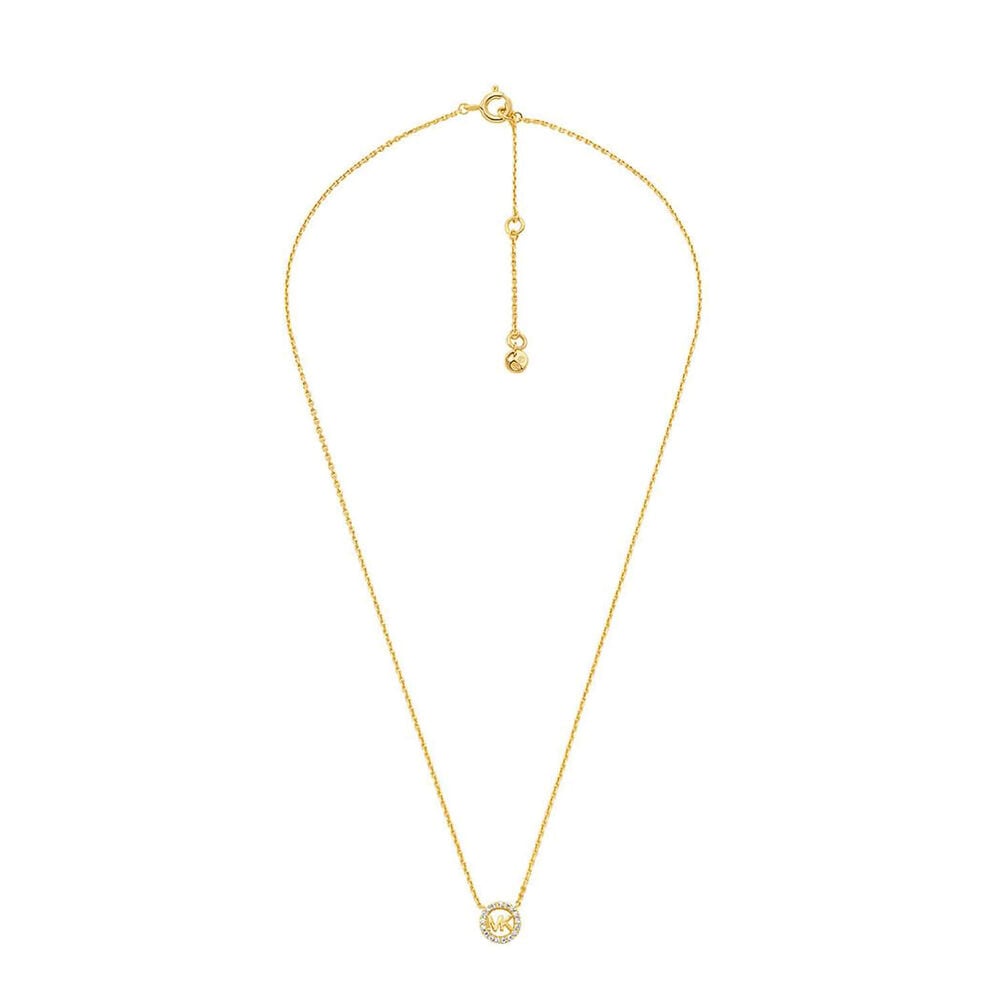 Michael Kors Premium Yellow Gold Plated Cubic Zirconia Round Pendant Necklace