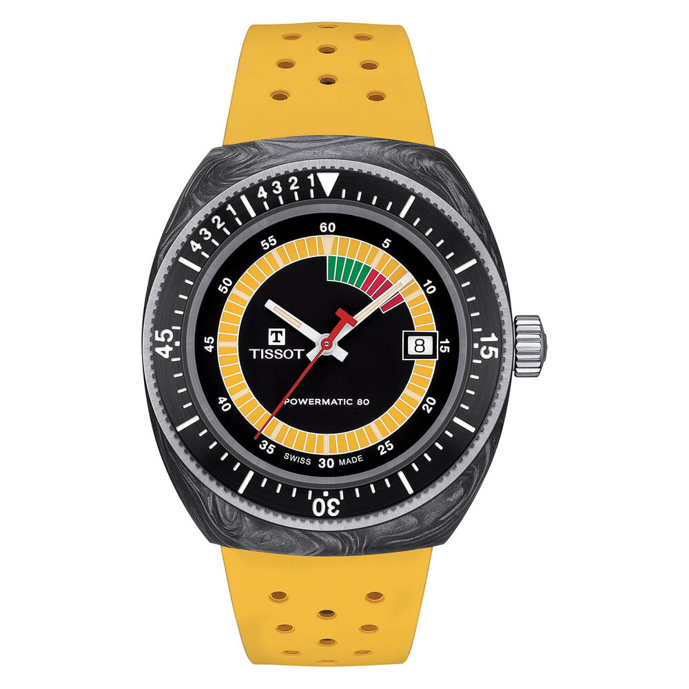 Tissot Sideral S Powermatic 80 41mm Yellow Detail Carbon Case Yellow Rubber Strap Watch