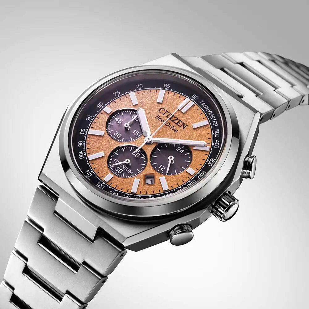 Citizen Zenshin Chrono Super Titanium™ 42mm Salmon Dial Bracelet Watch image number 1