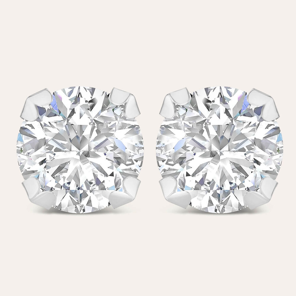 9ct White Gold 8MM Four Claw Cubic Zirconia Stud Earrings
