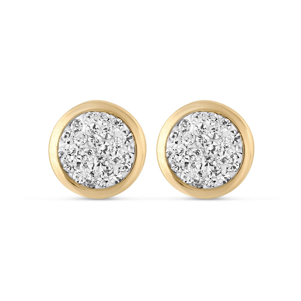 9ct Yellow Gold Round Crystal Earrings image number 0