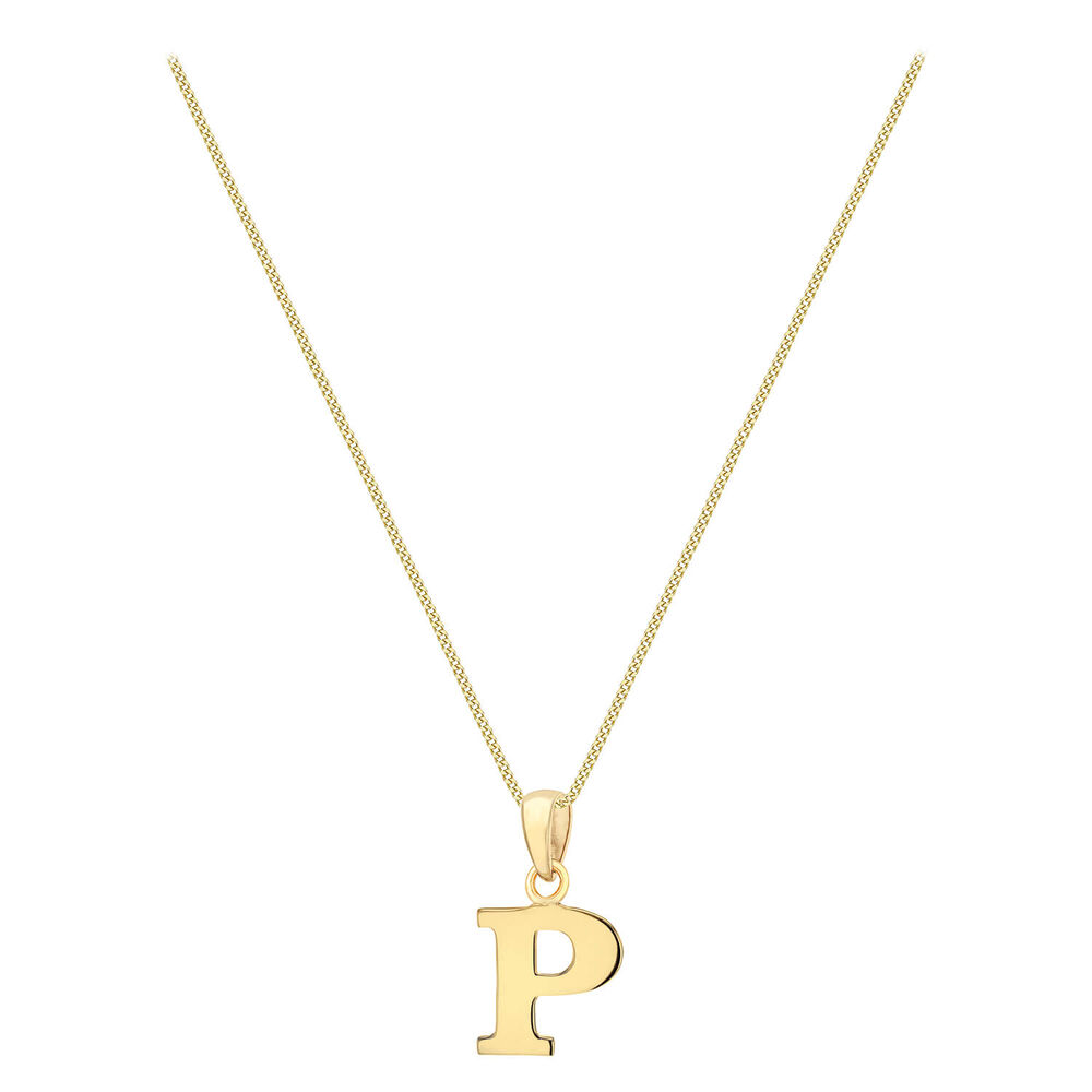9ct Yellow Gold Plain Initial P Pendant  (Chain Included) image number 1