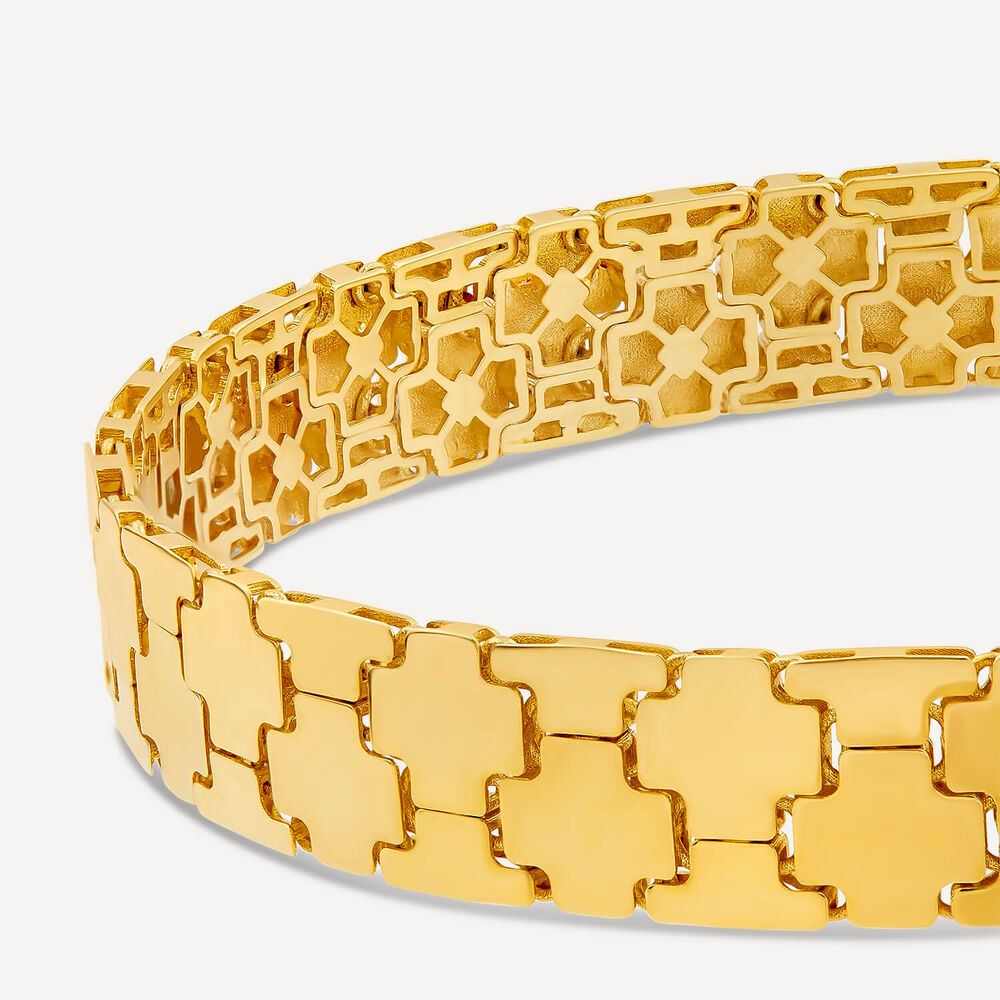 9ct Yellow Gold Shiny Wide Jigsaw Bracelet image number 1