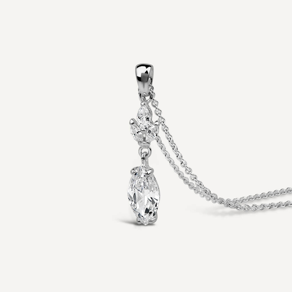 Sterling Silver Marquis Cubic Zirconia Drop With Three Leaf Cubic Zirconia Top Pendant