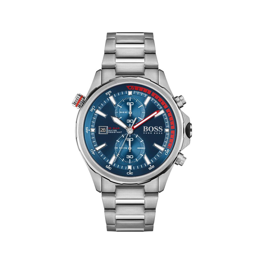 BOSS Globetrotter 46mm Blue Dial Chronograph Steel Case Bracelet Watch