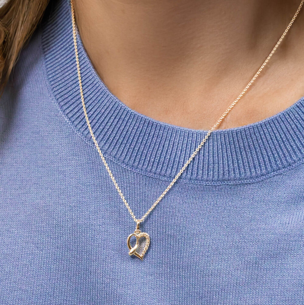 Sterling Silver Cubic Zirconia Heart Polished Centre Tail Pendant