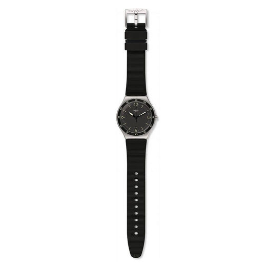Swatch Black Suit Big Classic 43mm Gray Case Black Dial Black Rubber Strap Unisex Watch