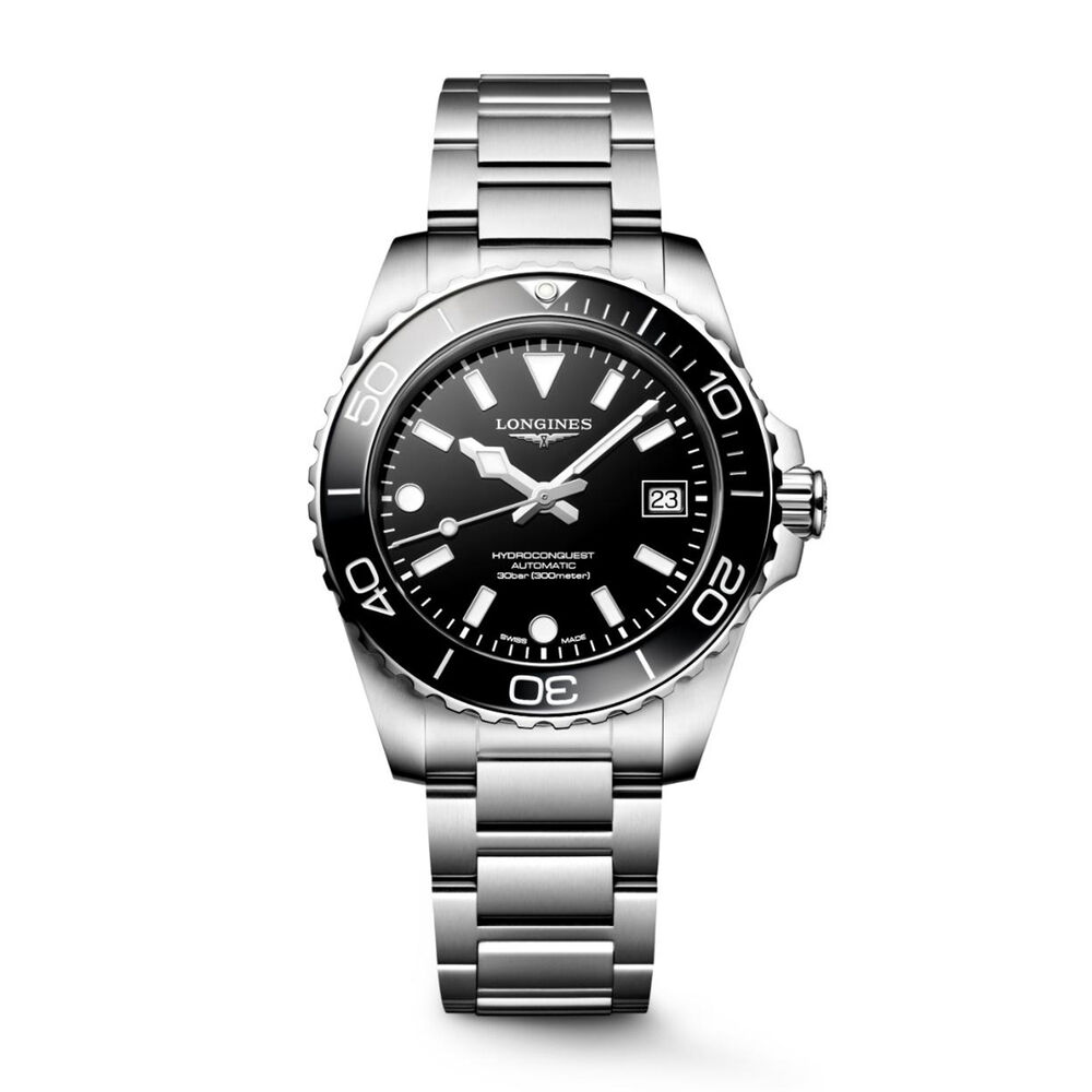 Longines HydroConquest 39mm Black Dial & Bezel Steel Bracelet Watch