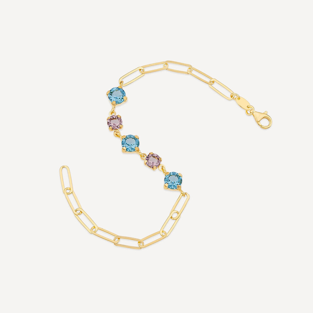 Yellow Gold Plated Sterling Silver Blue & Purple Stones Paperlink Bracelet image number 3