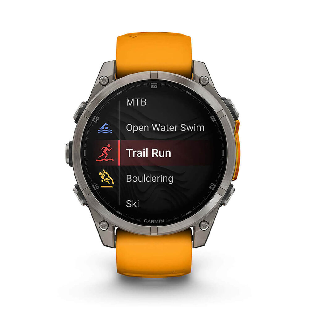 Garmin fenix® 8 AMOLED Sapphire 47mm Titanium Case Spark Orange Graphite Silicon Strap Watch image number 6
