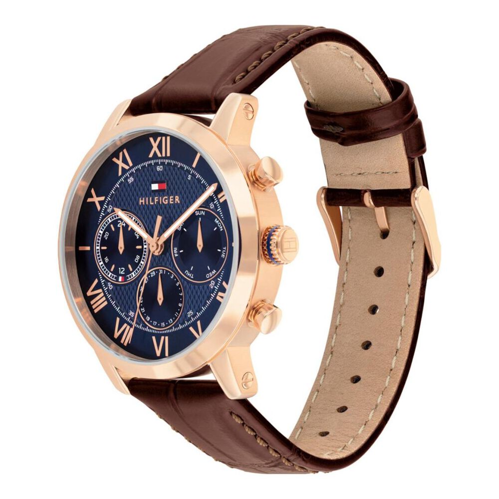 Tommy Hilfiger Oxford 42mm Blue Dial Brown Leather Strap Watch image number 1