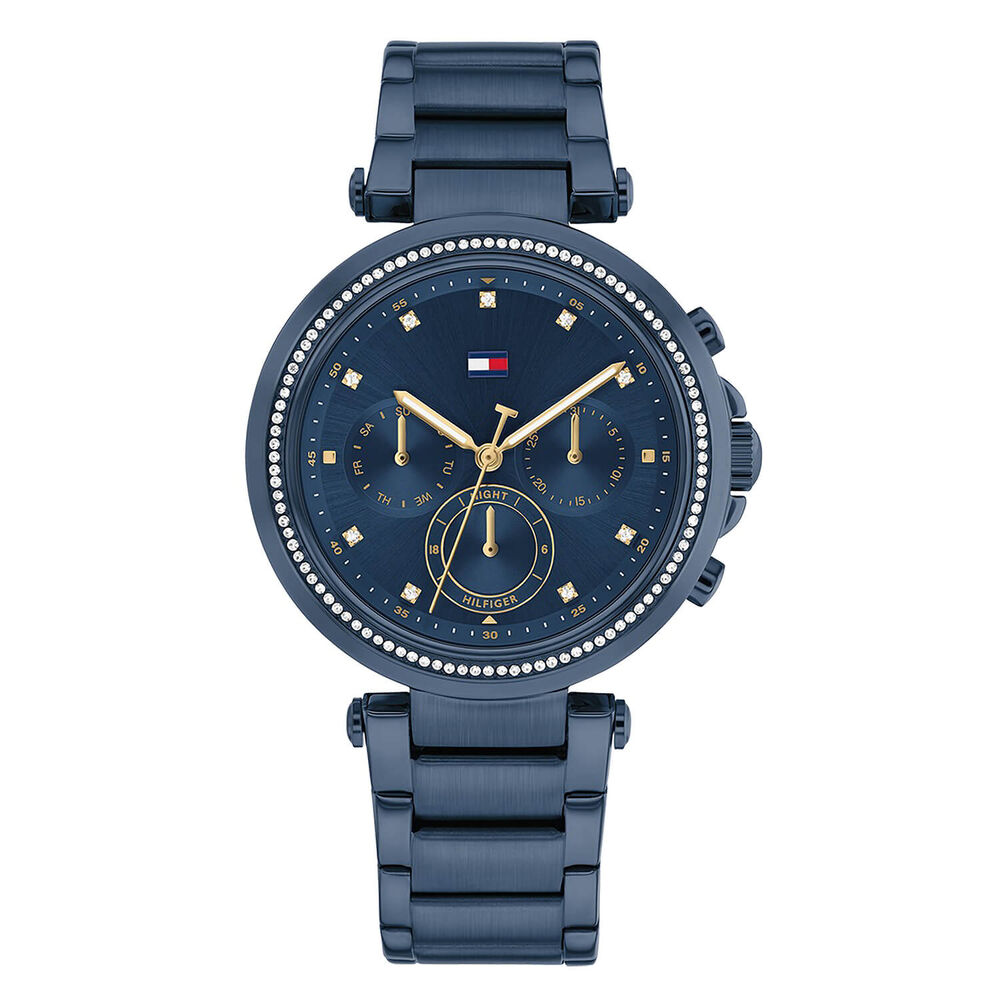 Tommy Hilfiger Chronograph 38mm Blue Dial Cubic Zirconia Set Bezel Steel Bracelet Watch image number 0