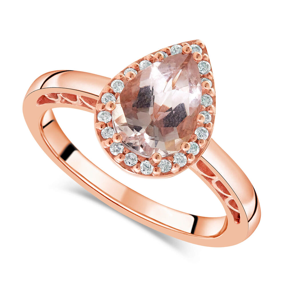 9ct Rose Gold 0.10ct Diamond Halo and Morganite Ring