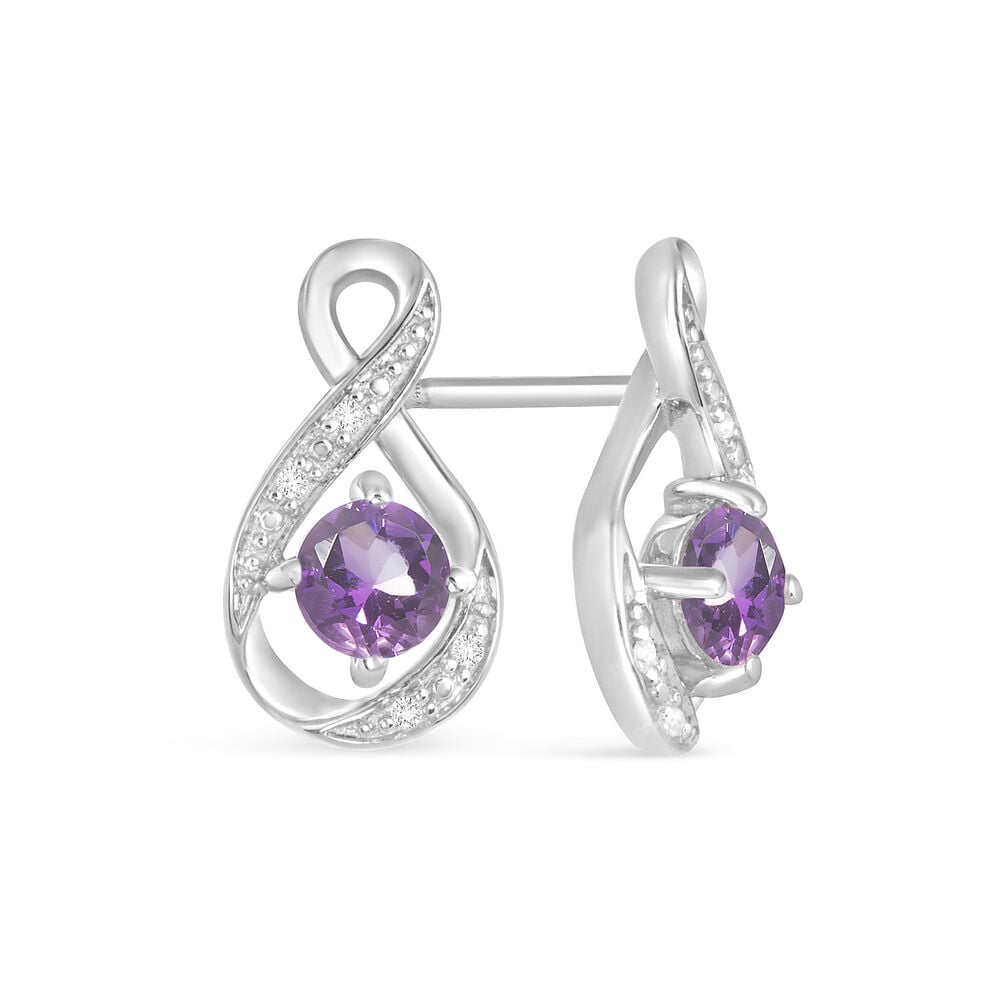 Sterling Silver and Cubic Zirconia February Birthstone Stud Earrings image number 1