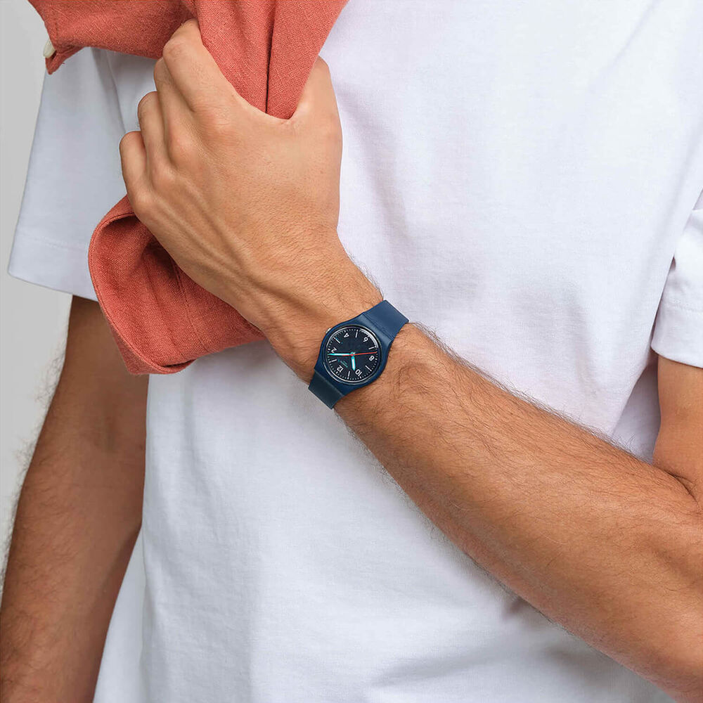 Swatch Time To Teal 34mm Blue Dial Silicone Strap Watch image number 4