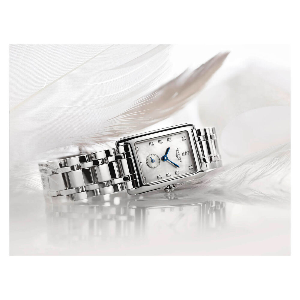 Longines DolceVita ladies' diamond dot mother of pearl dial stainless steel bracelet watch image number 5