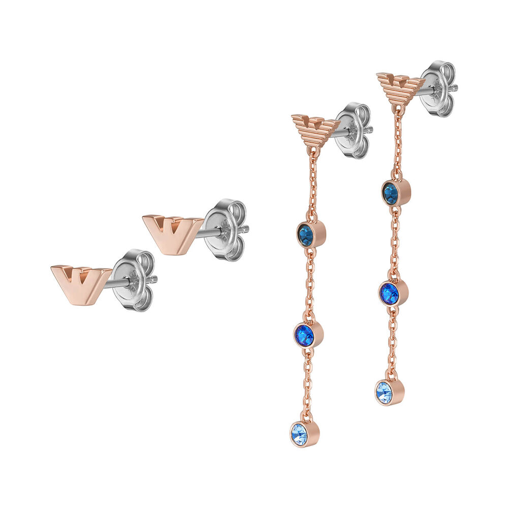 Emporio Armani Rose Gold-Tone Brass Stud & Drop Earrings Set