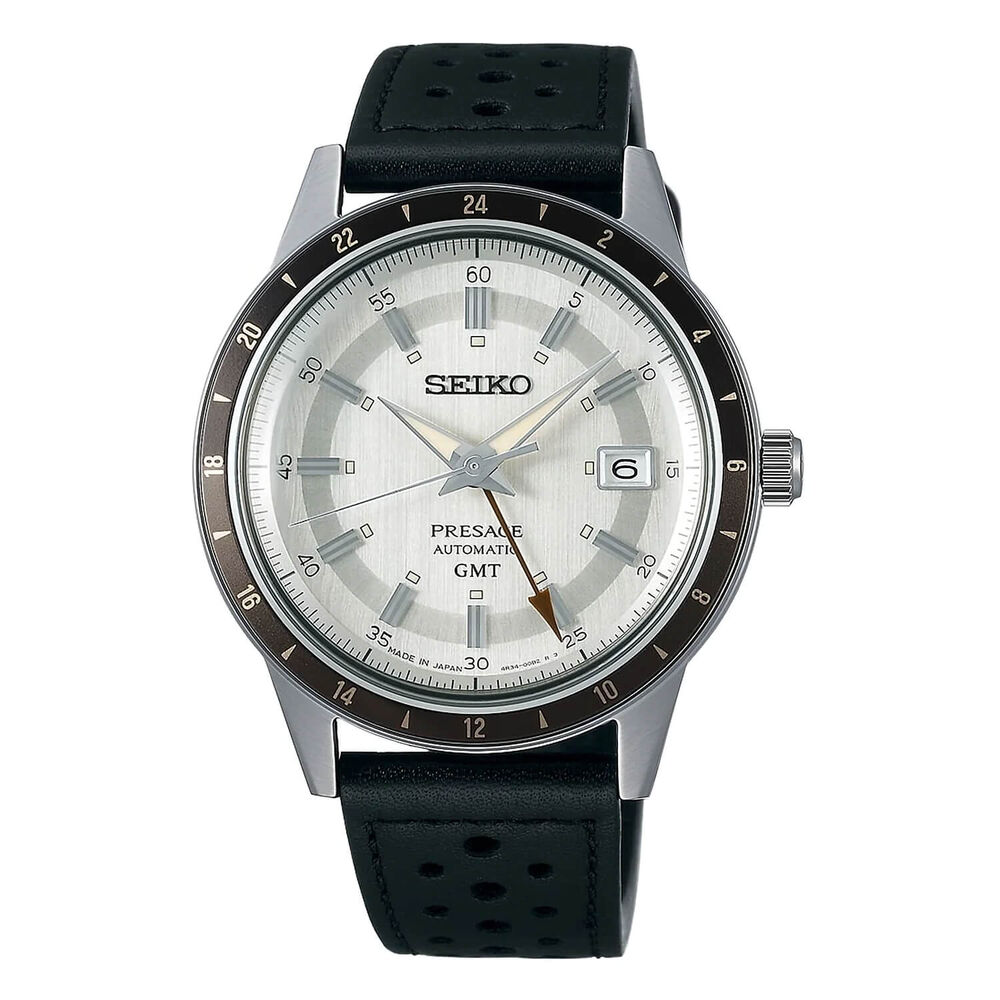 Seiko Presage Style60's 40.8mm Silver Dial Black Leather Strap Watch