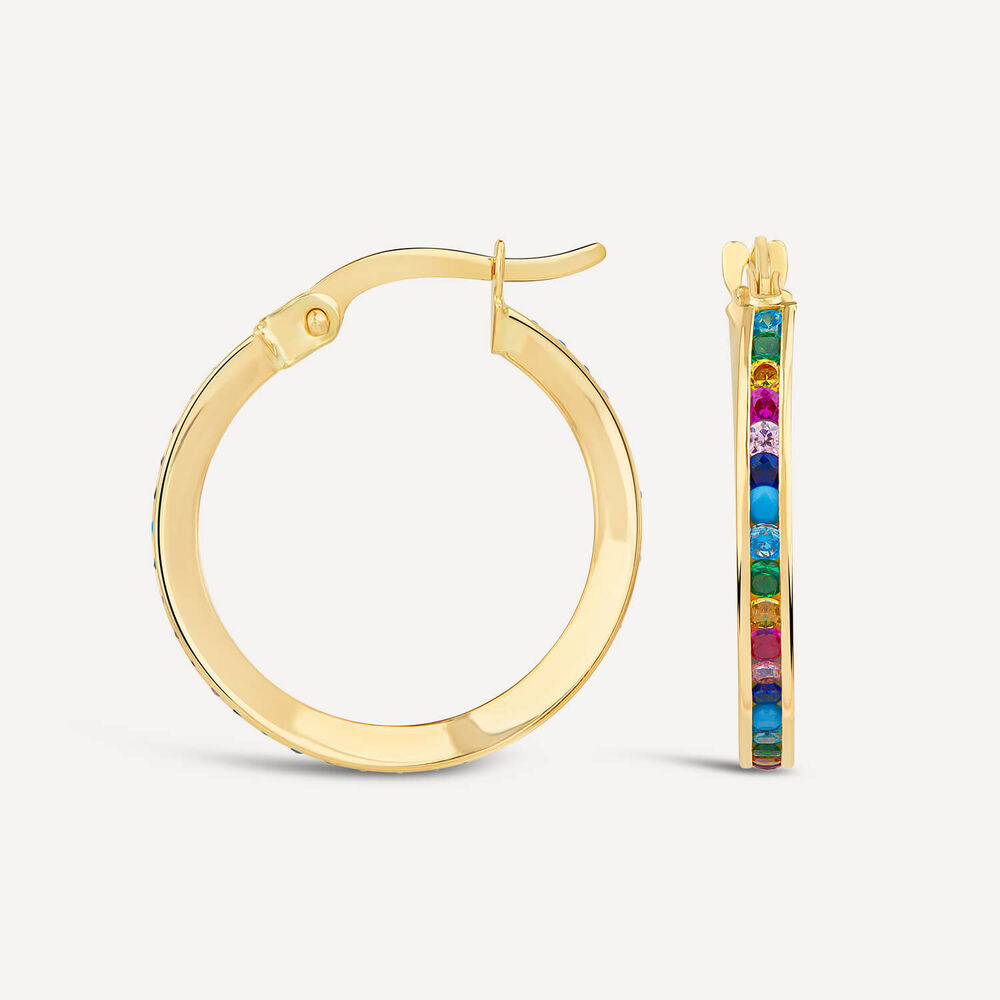 9ct Yellow Gold Multi Colour Stone Hoop Earrings image number 1