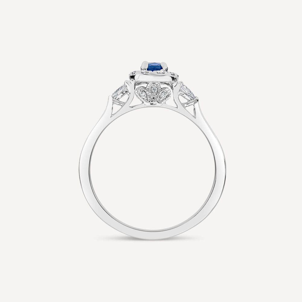 Kathy de Strafford 18ct White Gold Oval Sapphire & 0.30ct Pear Diamond Shoulders Ring image number 3