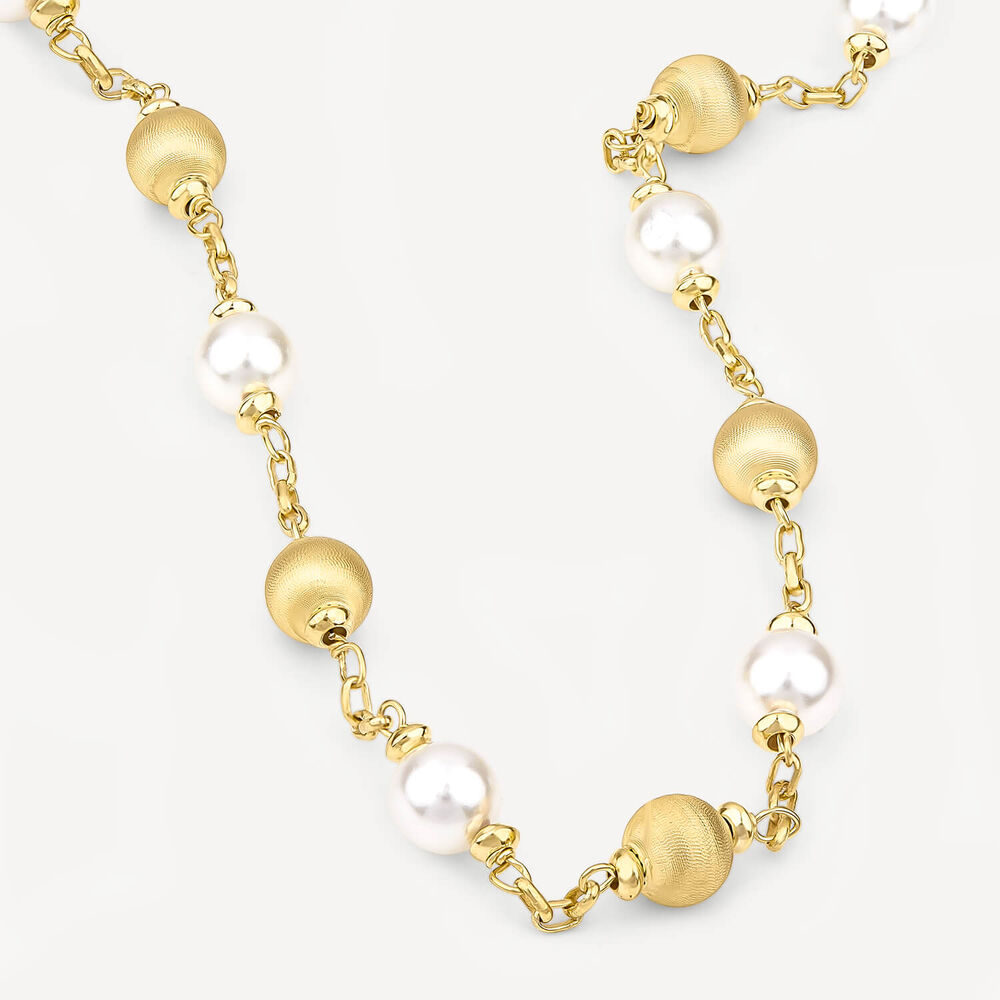 Yellow Gold Plated Sterling Silver Pearls & Matte Beads Necklets