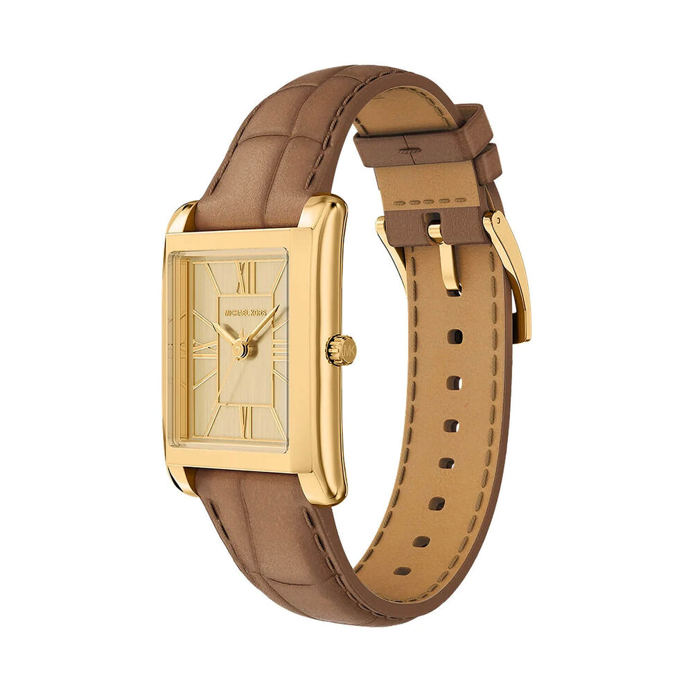 Michael Kors Essex 26mm Gold Dial Brown Leather Strap Watch