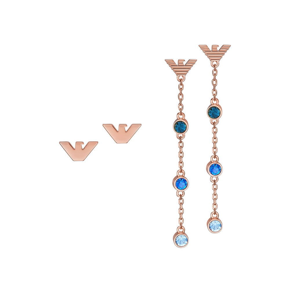 Emporio Armani Rose Gold-Tone Brass Stud & Drop Earrings Set image number 1