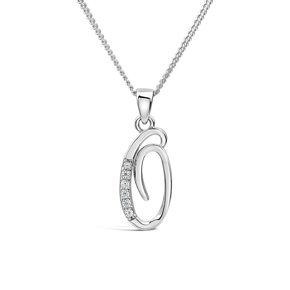 Sterling Silver Script Cubic Zirconia Initial O Pendant image number 0
