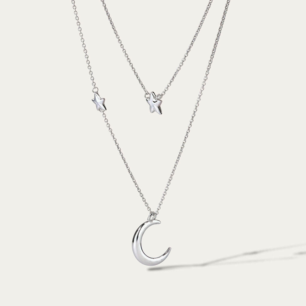 Sterling Silver Moon & Star Double Chain Necklet