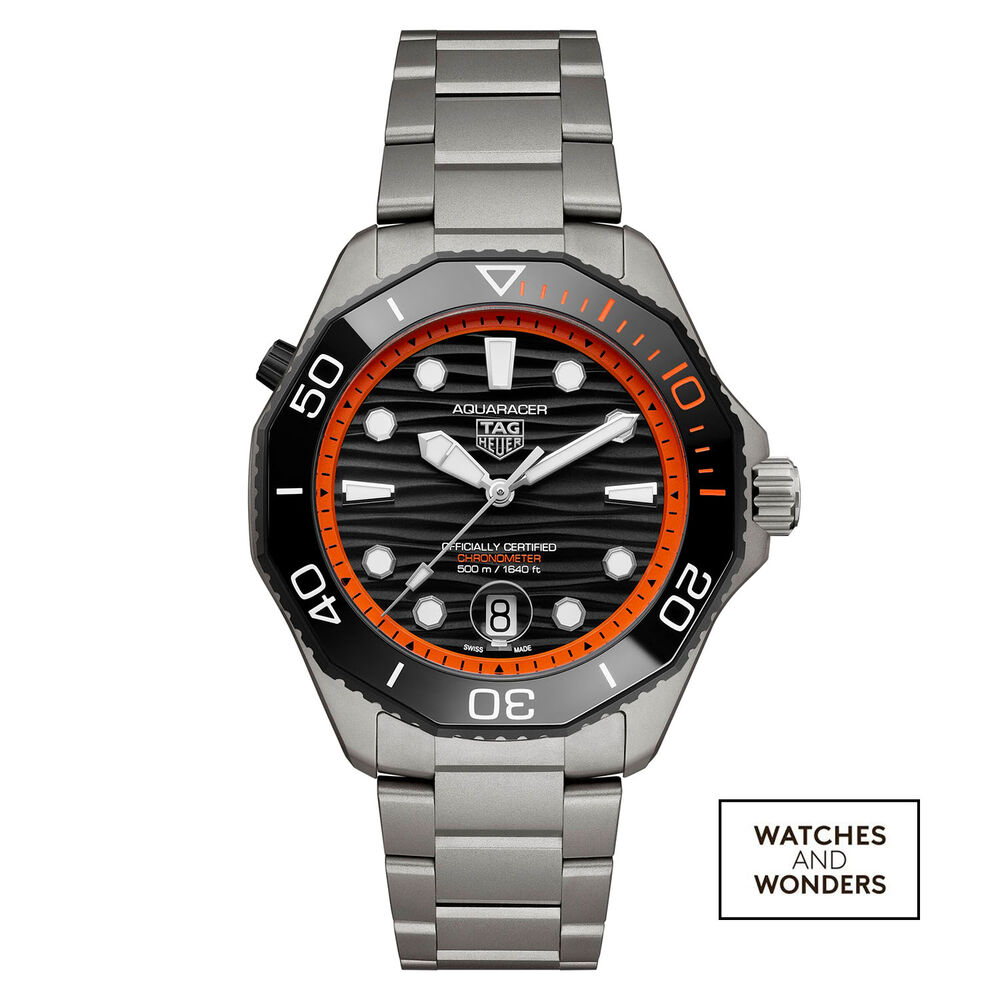 TAG Heuer Aquaracer Professional 500 Date 42mm Orange Details Titanium Bracelet Watch