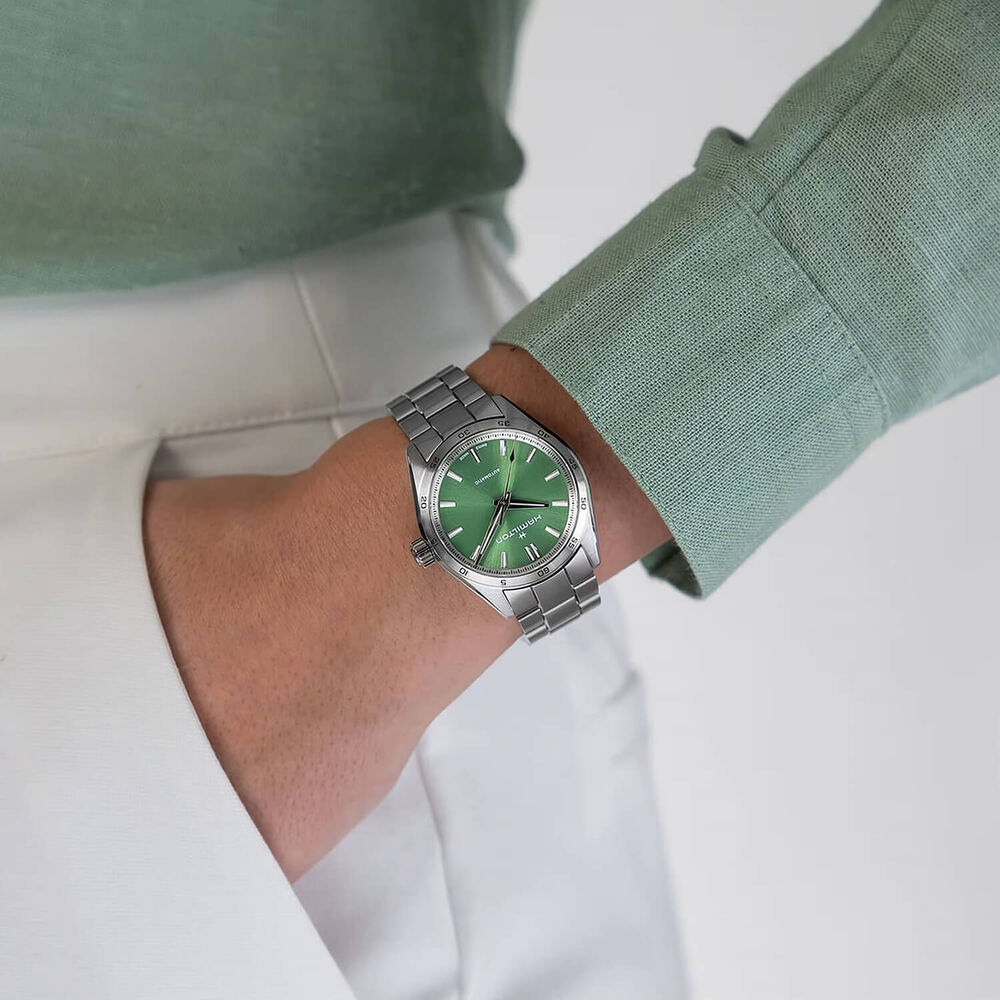 Hamilton Jazzmaster Performer Auto 34mm Green Dial Steel Bracelet Watch image number 5
