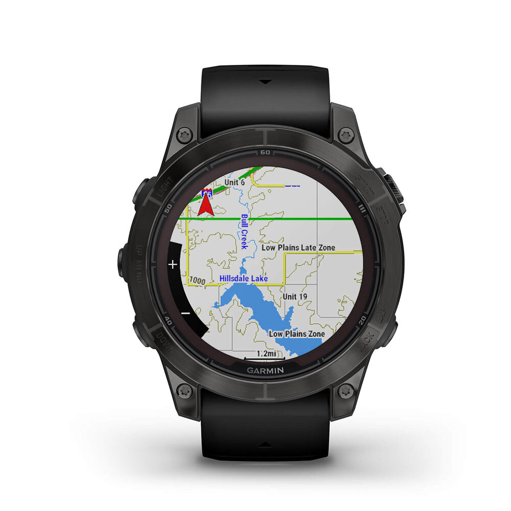 Garmin Fenix 7 Pro Sapphire Solar 47mm Carbon Grey DLC Titanium Case Black Strap Watch image number 6