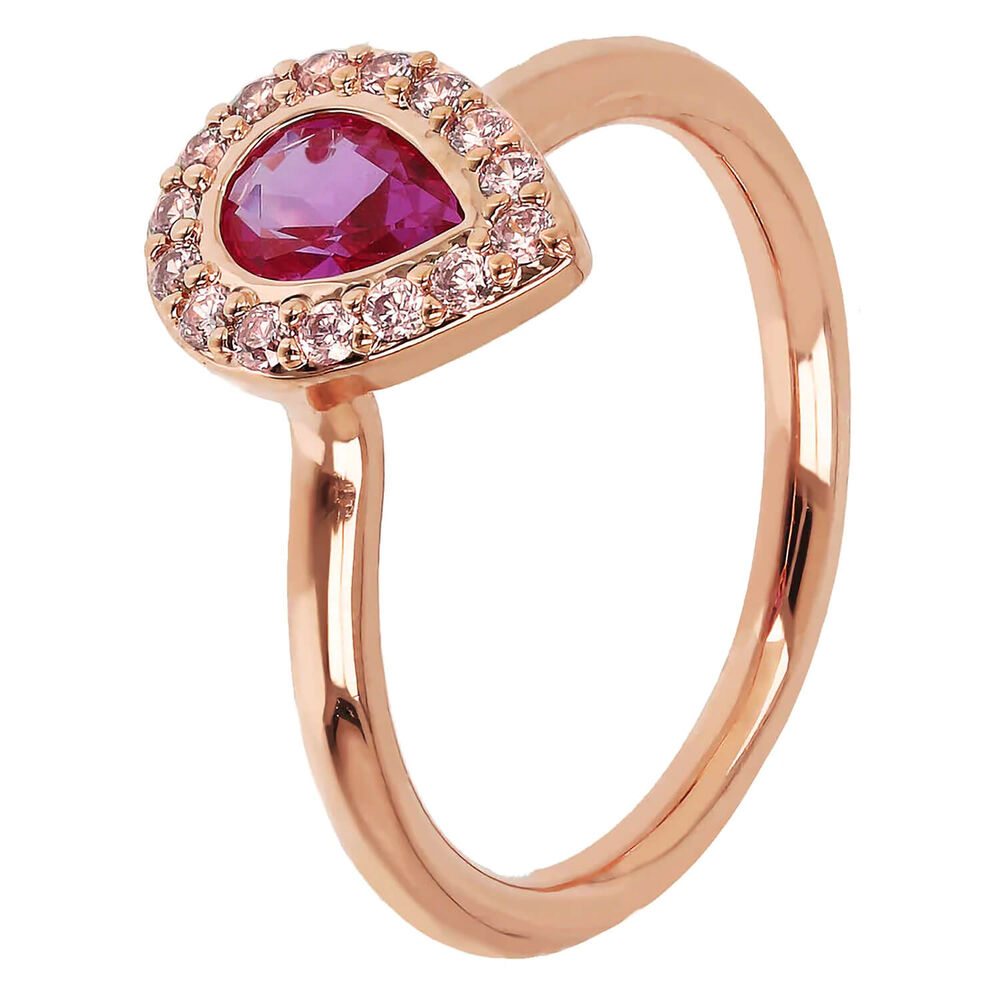 Bronzallure 18ct Rose Gold Plated Pink Drop Cubic Zirconia Ring (Size L-M)