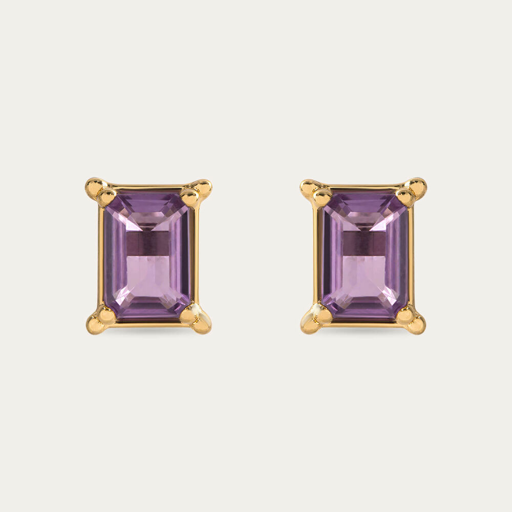 9ct Yellow Gold Rectangular Amethyst Stud Earrings