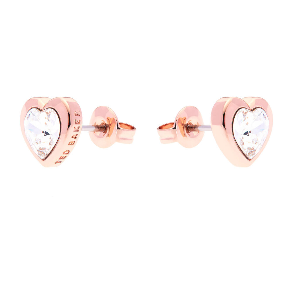 Ted Baker Rose Gold Plated White Cubic Zirconia Heart Earrings