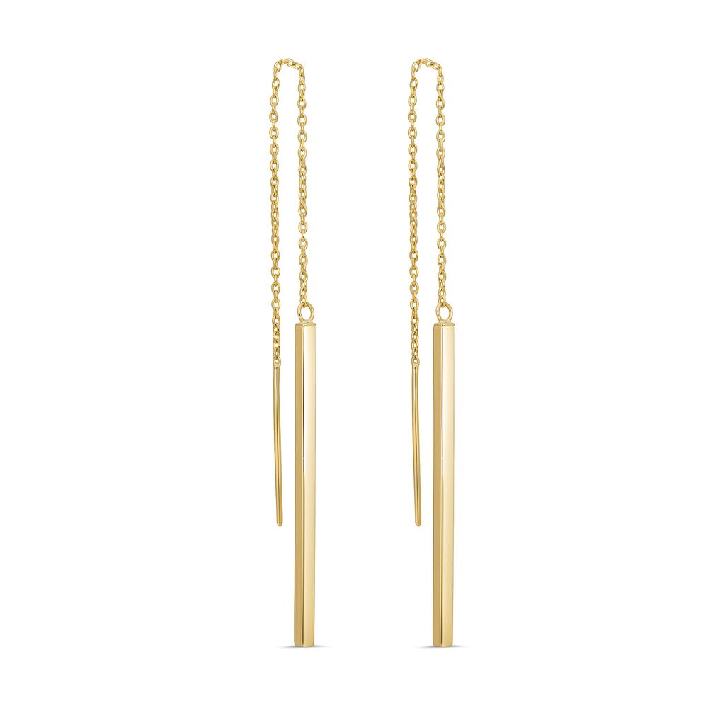 9ct Gold Pull Through Chain Polished Bar Drop Earrings image number 1