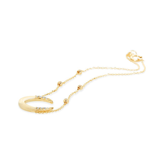 Ladies 9ct Gold Stone Set Horseshoe Beaded Chain Bracelet